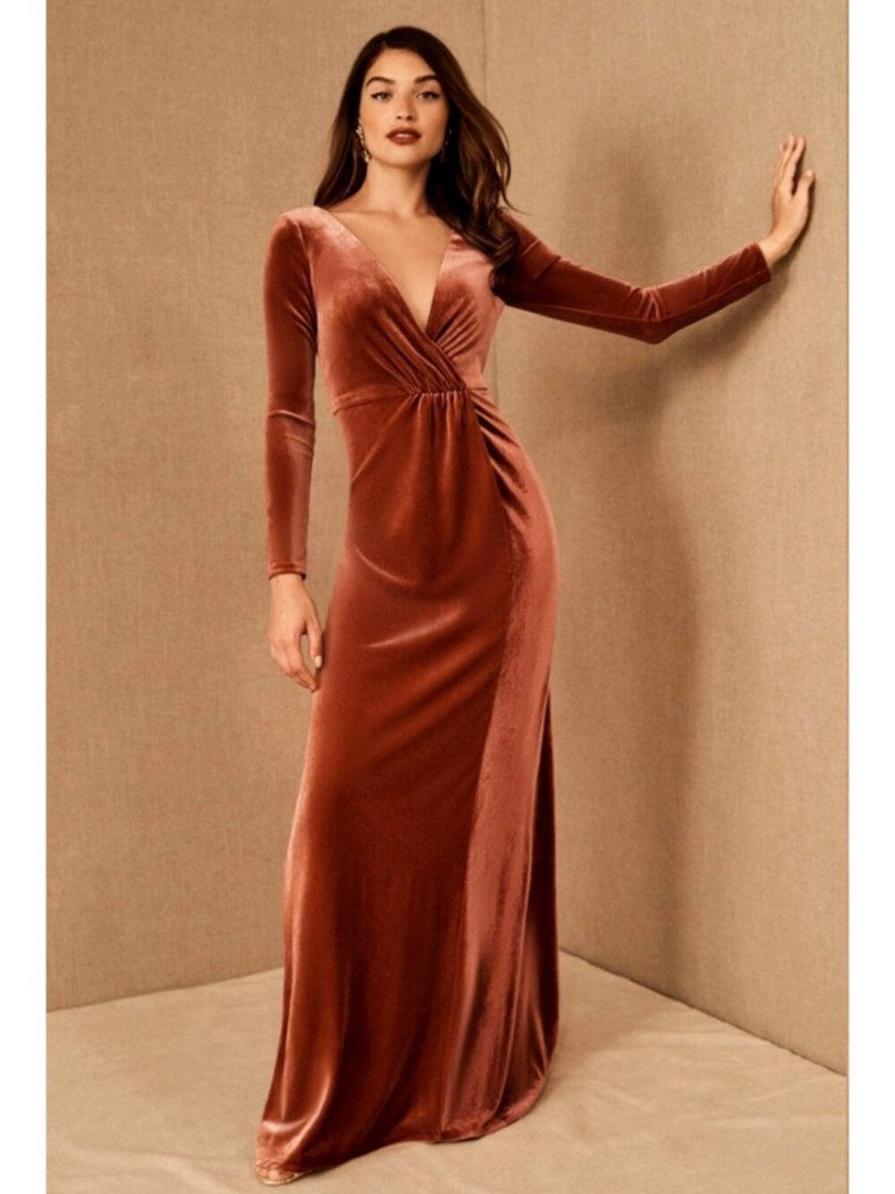 Jenny Yoo Ryland Velvet Gown In English Rose Size 10 V-Neck Floor-Length